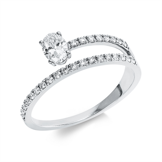 Ring 18 kt WG, 1 Oval 0,30 ct, TW-si, 27 Brill. 0,20 ct, TW-si