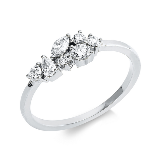 Ring 18 kt WG, 3 Brill. 0,10 ct, 1 Brill. 0,09 ct, 1 Tropfen 0,07 ct, 1 Nav. 0,07 ct, 1 Brill. 0,02 ct, TW-si