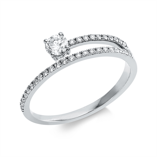 Ring 18 kt WG, 1 Brill. 0,19 ct, TW-si, 33 Brill. 0,14 ct, TW-si