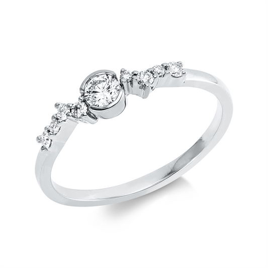 Ring 18 kt WG, 1 Brill. 0,15 ct, TW-si, 8 Brill. 0,12 ct, TW-si