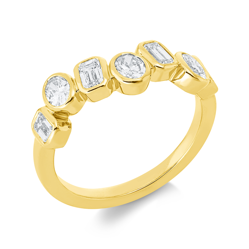 Ring 18 kt GG, 4 Sm.schliff 0,54 ct, TW-si, 3 Oval 0,50 ct, TW-si
