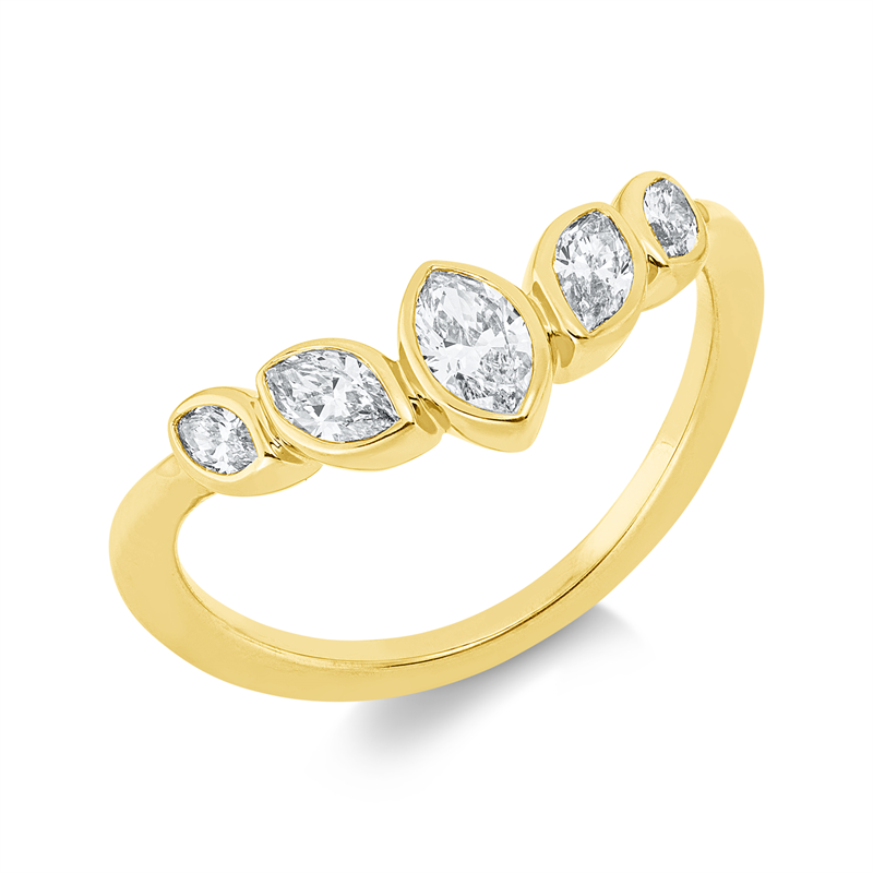 Ring 18 kt GG, 2 Nav. 0,21 ct, TW-si, 1 Nav. 0,19 ct, TW-si, 2 Nav. 0,12 ct, TW-si