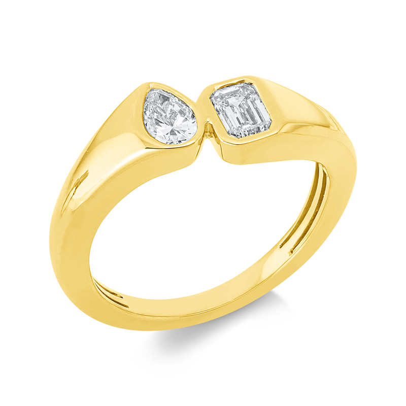 Ring 18 kt GG, 1 Tropfen 0,25 ct, TW-si, 1 Sm.schliff 0,30 ct, TW-si