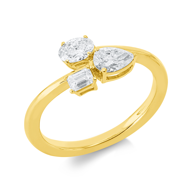 Ring 18 kt GG, 1 Oval 0,23 ct, TW-si, 1 Tropfen 0,32 ct, TW-si, 1 Sm.schliff 0,15 ct, TW-si