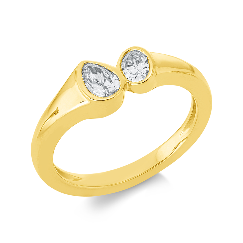 Ring 18 kt GG, 1 Tropfen 0,31 ct, TW-si, 1 Oval 0,16 ct, TW-si