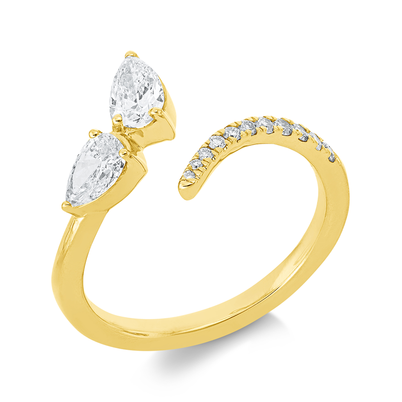 Ring 18 kt GG, 2 Tropfen 0,61 ct, TW-si, 9 Brill. 0,10 ct, TW-si, 2 Brill. 0,01 ct, TW-si