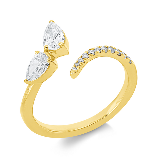 Ring 18 kt GG, 2 Tropfen 0,61 ct, TW-si, 9 Brill. 0,10 ct, TW-si, 2 Brill. 0,01 ct, TW-si
