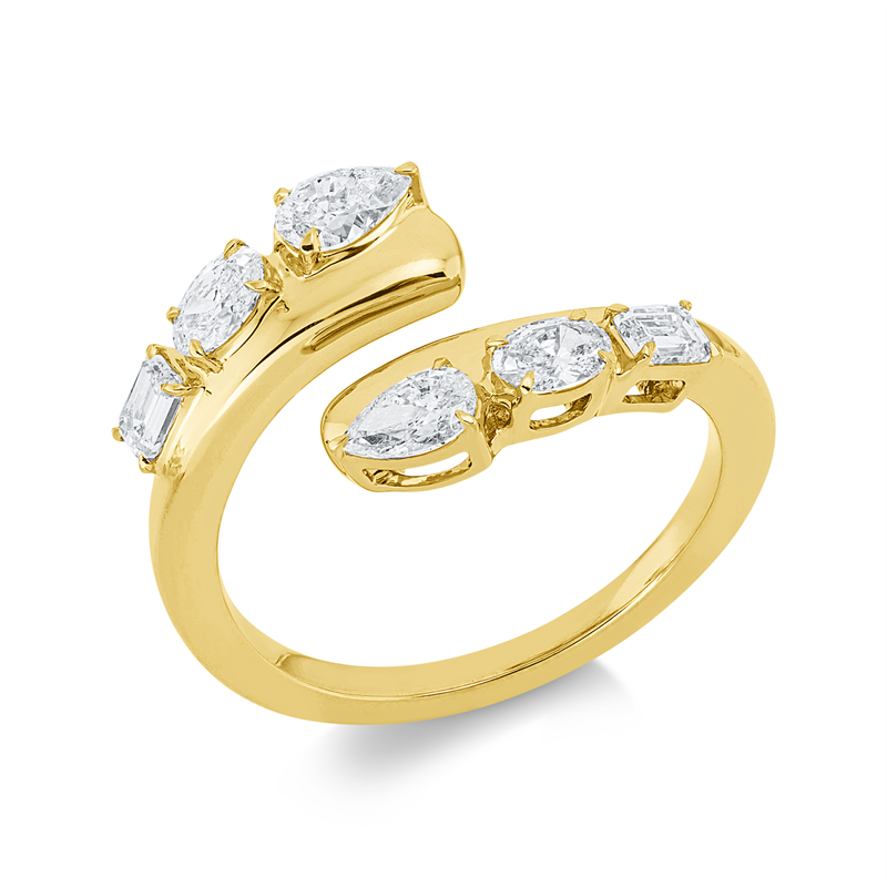 Ring 18 kt GG, 2 Sm.schliff 0,28 ct, TW-si, 2 Tropfen 0,39 ct, TW-si, 2 Oval 0,29 ct, TW-si