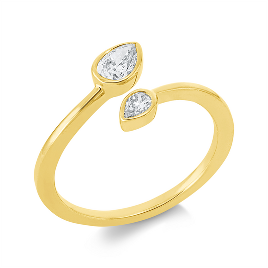 Ring 18 kt GG, 1 Tropfen 0,26 ct, TW-si, 1 Tropfen 0,10 ct, TW-si