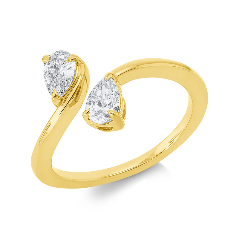 Ring 18 kt GG, 2 Tropfen 0,61 ct, TW-si