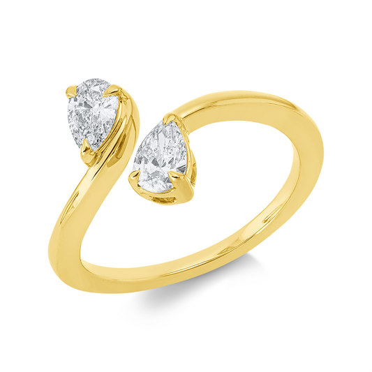 Ring 18 kt GG, 2 Tropfen 0,61 ct, TW-si