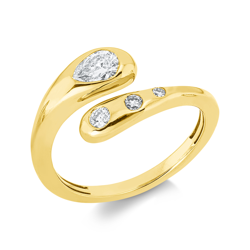 Ring 18 kt GG, 1 Brill. 0,02 ct, TW-si, 1 Brill. 0,08 ct, TW-si, 1 Tropfen 0,27 ct, TW-si, 1 Brill. 0,03 ct, TW-si