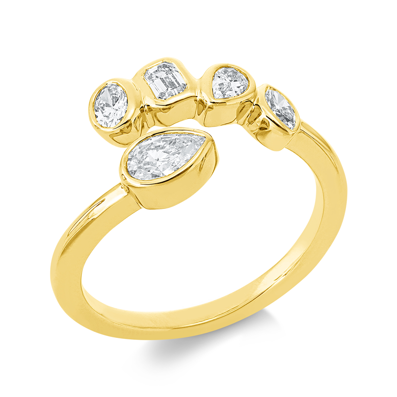Ring 18 kt GG, 1 Tro. 0,25 ct, 1 Sm.sch. 0,10 ct, 1 Nav. 0,07 ct, 1 Tro. 0,08 ct, 1 Oval 0,09 ct, TW-si