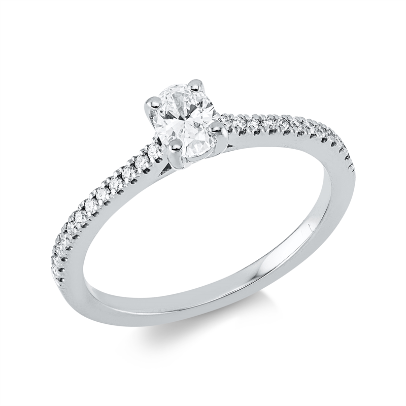 Ring 18 kt WG, 1 Oval 0,32 ct, TW-si, 24 Brill. 0,12 ct, TW-si