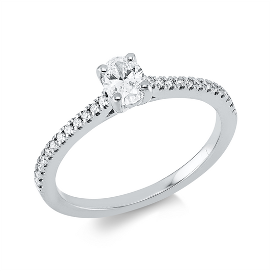 Ring 18 kt WG, 1 Oval 0,32 ct, TW-si, 24 Brill. 0,12 ct, TW-si