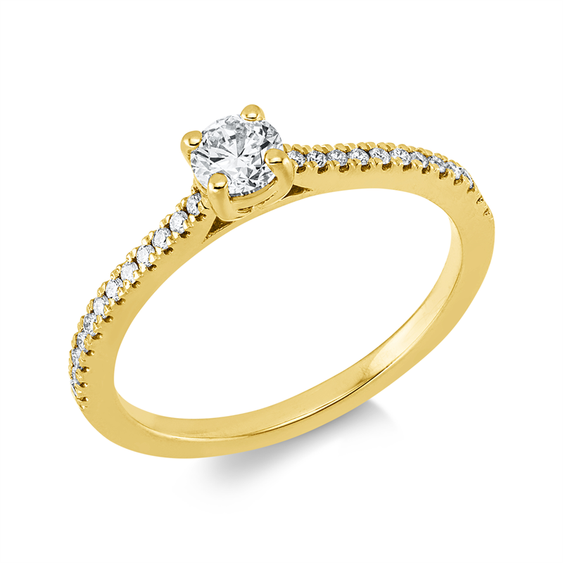 Ring 18 kt GG, 1 Brill. 0,30 ct, TW-si, 24 Brill. 0,12 ct, TW-si