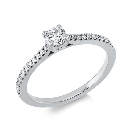 Ring 18 kt WG, 1 Brill. 0,30 ct, TW-si, 24 Brill. 0,12 ct, TW-si