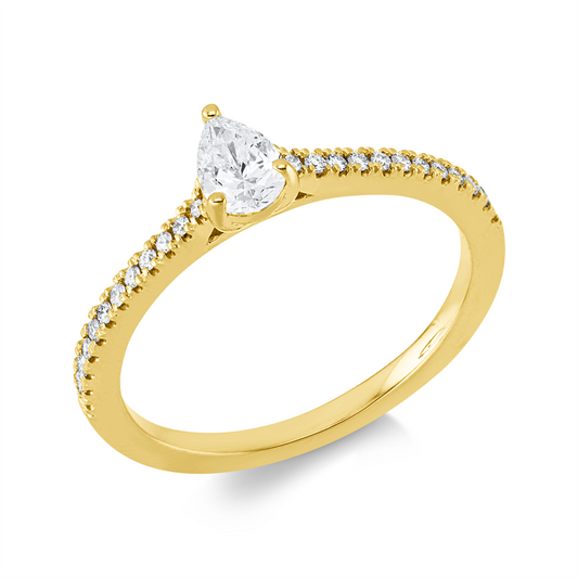 Ring 18 kt GG, 1 Tropfen 0,32 ct, TW-si, 24 Brill. 0,12 ct, TW-si