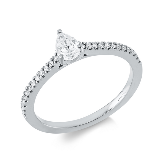 Ring 18 kt WG, 1 Tropfen 0,32 ct, TW-si, 24 Brill. 0,12 ct, TW-si