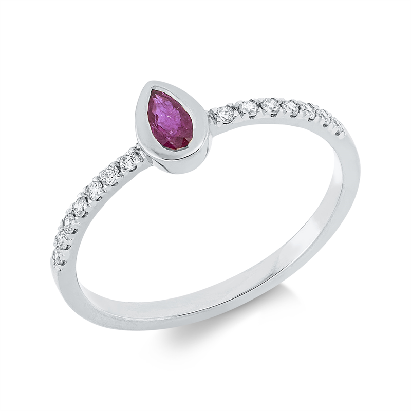Ring 18 kt WG, 14 Brill. 0,13 ct, TW-si, 1 Rubin 0,27 ct rot