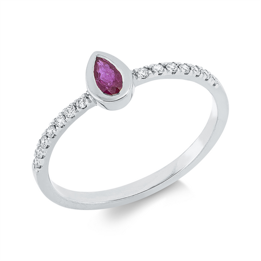 Ring 18 kt WG, 14 Brill. 0,13 ct, TW-si, 1 Rubin 0,27 ct rot