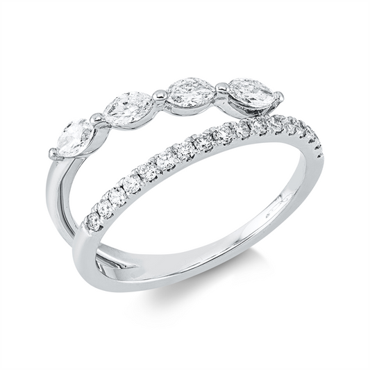 Ring 18 kt WG, 4 Nav. 0,38 ct, TW-si, 17 Brill. 0,22 ct, TW-si