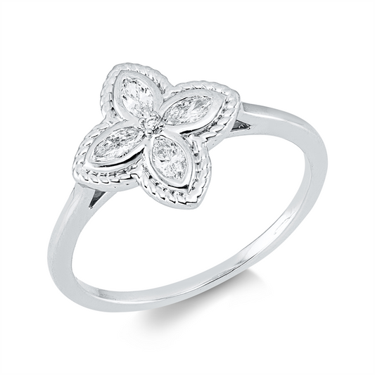 Ring 18 kt WG, 4 Nav. 0,27 ct, TW-si, 1 Brill. 0,04 ct, TW-si