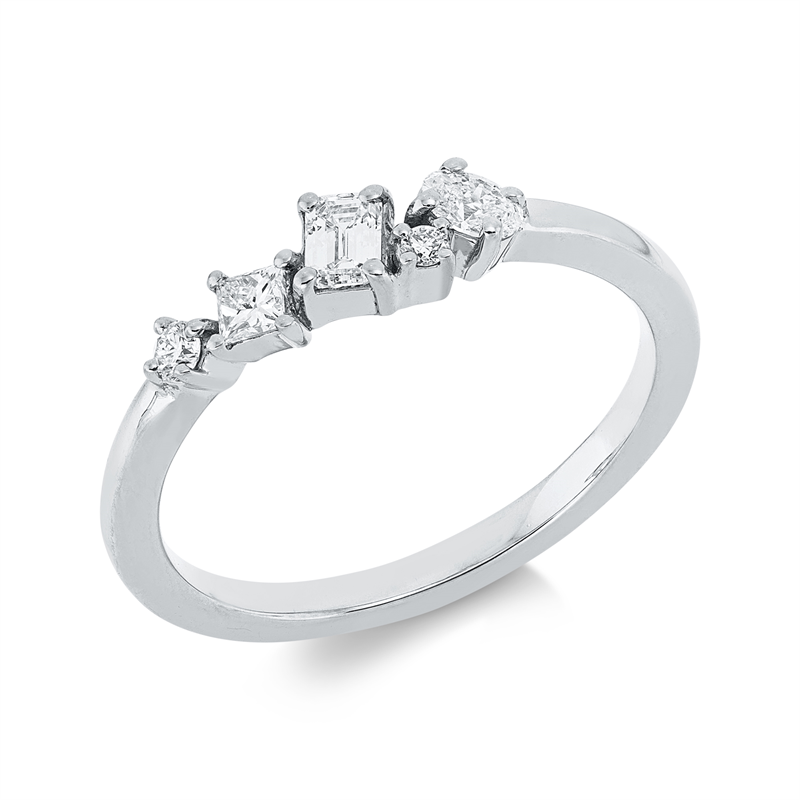 Ring 18 kt WG, 1 Sm.schliff 0,14 ct, TW-si, 1 Princ. 0,07 ct, TW-si, 1 Oval 0,08 ct, TW-si, 2 Brill. 0,04 ct, TW-si