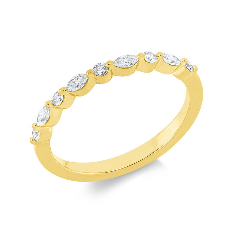 Ring 18 kt GG, 4 Nav. 0,14 ct, TW-si, 5 Brill. 0,11 ct, TW-si