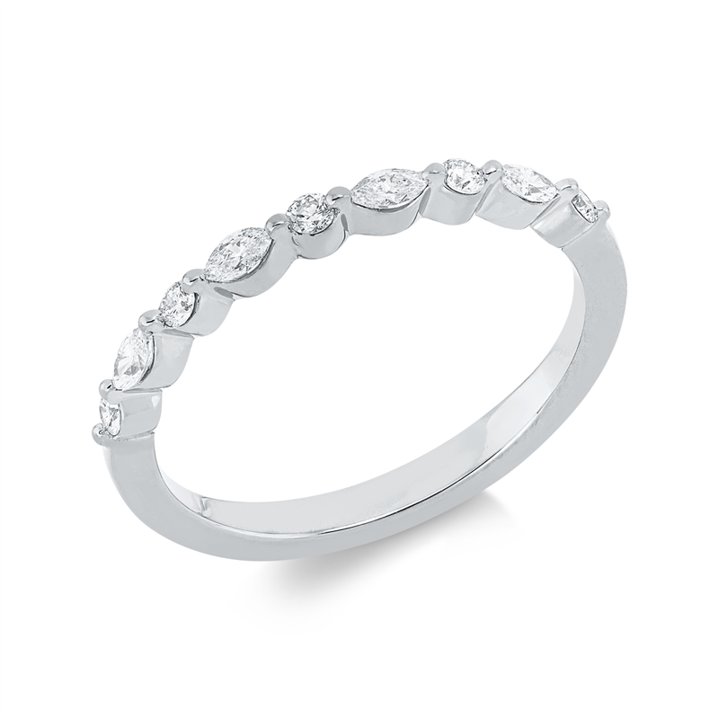 Ring 18 kt WG, 4 Nav. 0,14 ct, TW-si, 5 Brill. 0,11 ct, TW-si