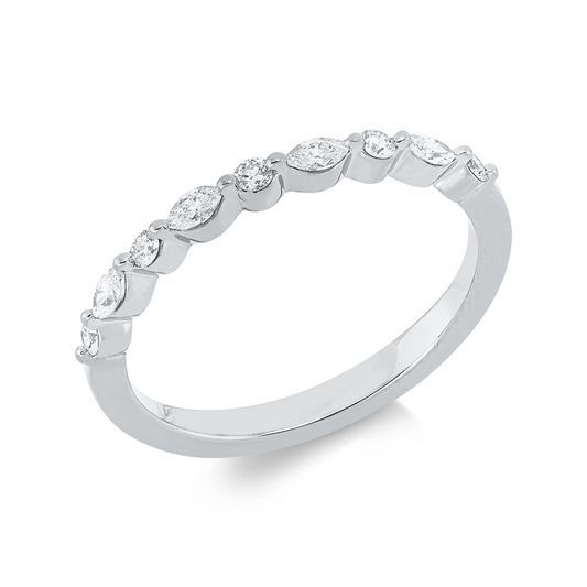 Ring 18 kt WG, 4 Nav. 0,14 ct, TW-si, 5 Brill. 0,11 ct, TW-si