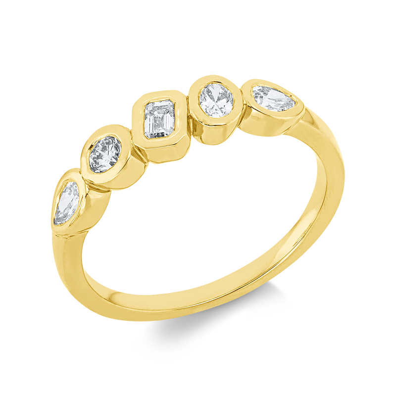 Ring 18 kt GG, 1 Sm.schliff 0,10 ct, TW-si, 2 Tropfen 0,20 ct, TW-si, 1 Oval 0,10 ct, TW-si, 1 Brill. 0,10 ct, TW-si