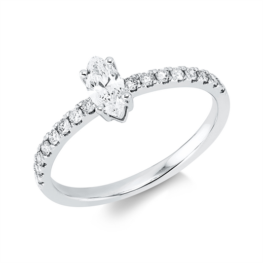 Ring 18 kt WG, 1 Nav. 0,27 ct, TW-si, 16 Brill. 0,22 ct, W-si