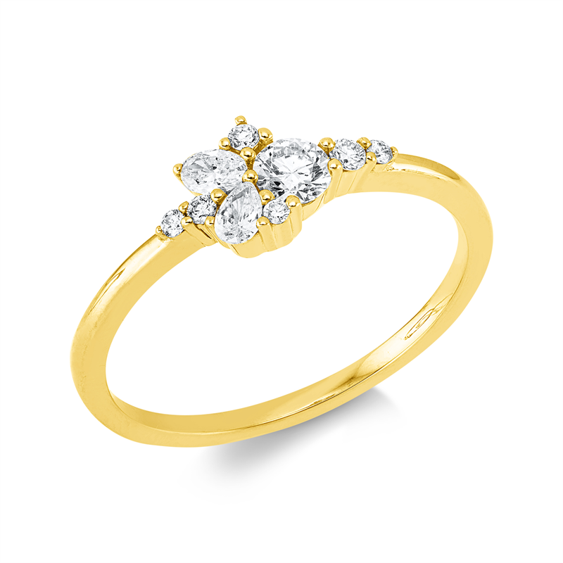Ring 18 kt GG, 1 Tropfen 0,06 ct, TW-si, 1 Oval 0,05 ct, TW-si, 7 Brill. 0,22 ct, W-si