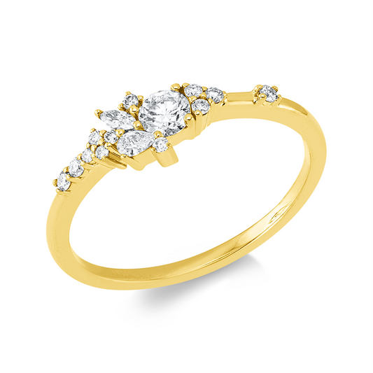 Ring 18 kt GG, 1 Tropfen 0,04 ct, TW-si, 1 Nav. 0,03 ct, TW-si, 13 Brill. 0,25 ct, W-si