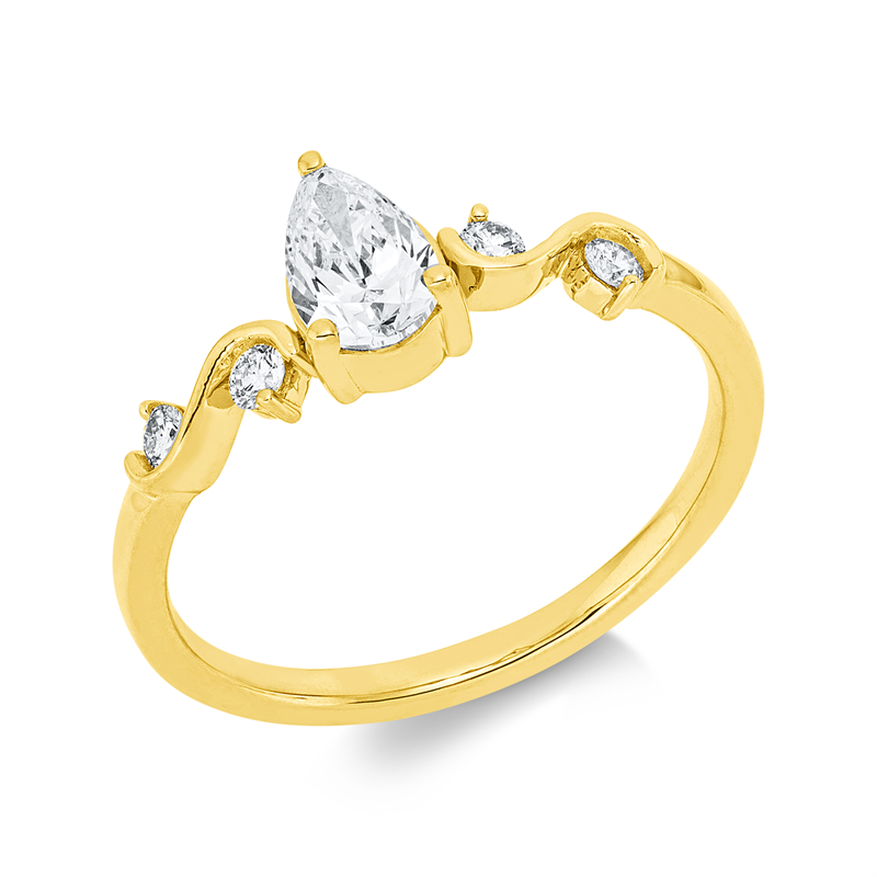Ring 18 kt GG, 1 Tropfen 0,50 ct, TW-si, 4 Brill. 0,14 ct, TW-si