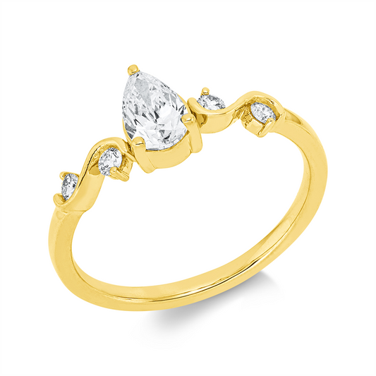 Ring 18 kt GG, 1 Tropfen 0,50 ct, TW-si, 4 Brill. 0,14 ct, TW-si