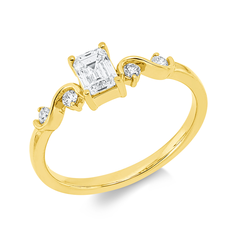 Ring 18 kt GG, 4 Brill. 0,11 ct, TW-si, 1 Sm.schliff 0,50 ct, TW-si