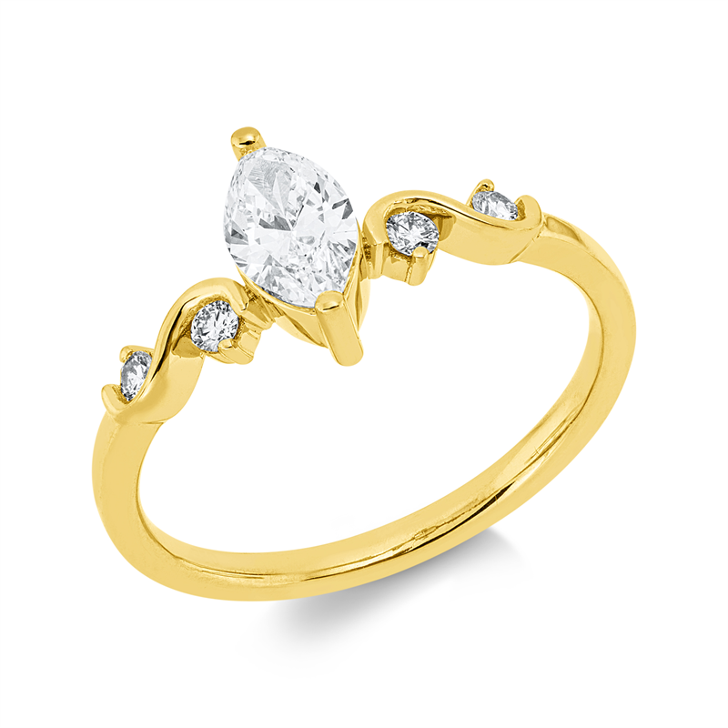 Ring 18 kt GG, 4 Brill. 0,11 ct, TW-si, 1 Nav. 0,50 ct, TW-si