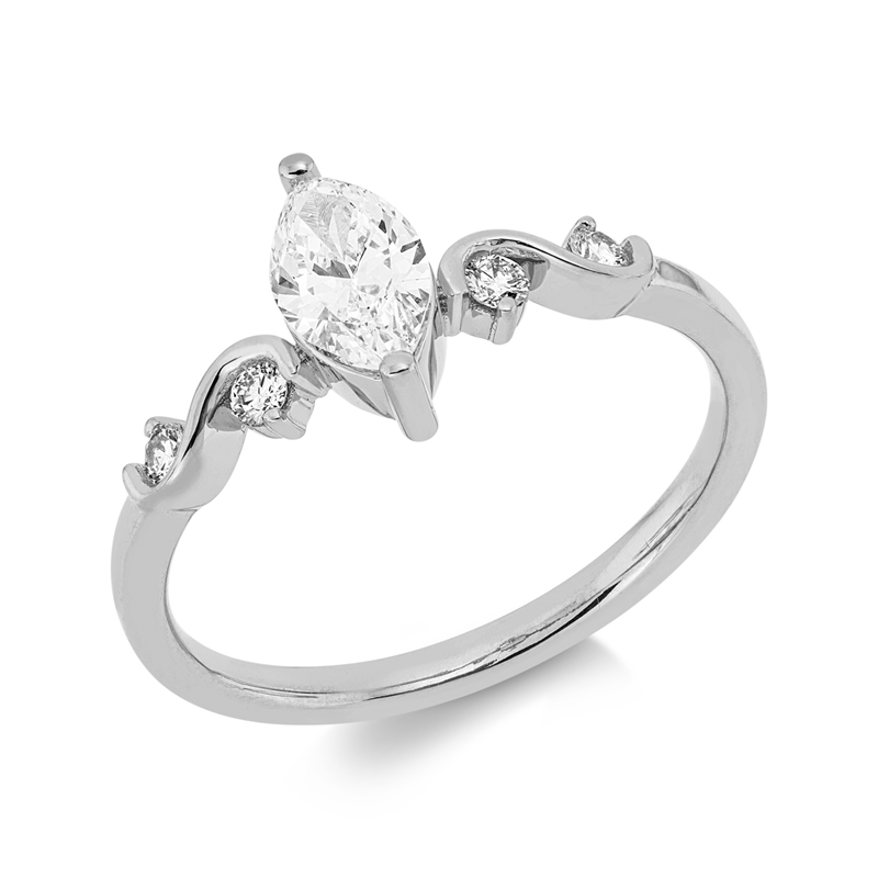 Ring 18 kt WG, 1 Nav. 0,50 ct, TW-si, 4 Brill. 0,11 ct, TW-si