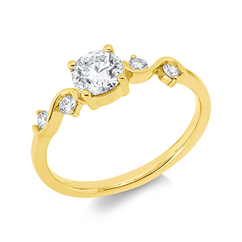 Ring 18 kt GG, 4 Brill. 0,14 ct, TW-si, 1 Brill. 0,60 ct, TW-si