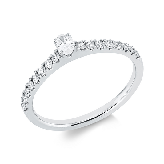Ring 18 kt WG, 1 Oval 0,11 ct, TW-si, 16 Brill. 0,23 ct, TW-si