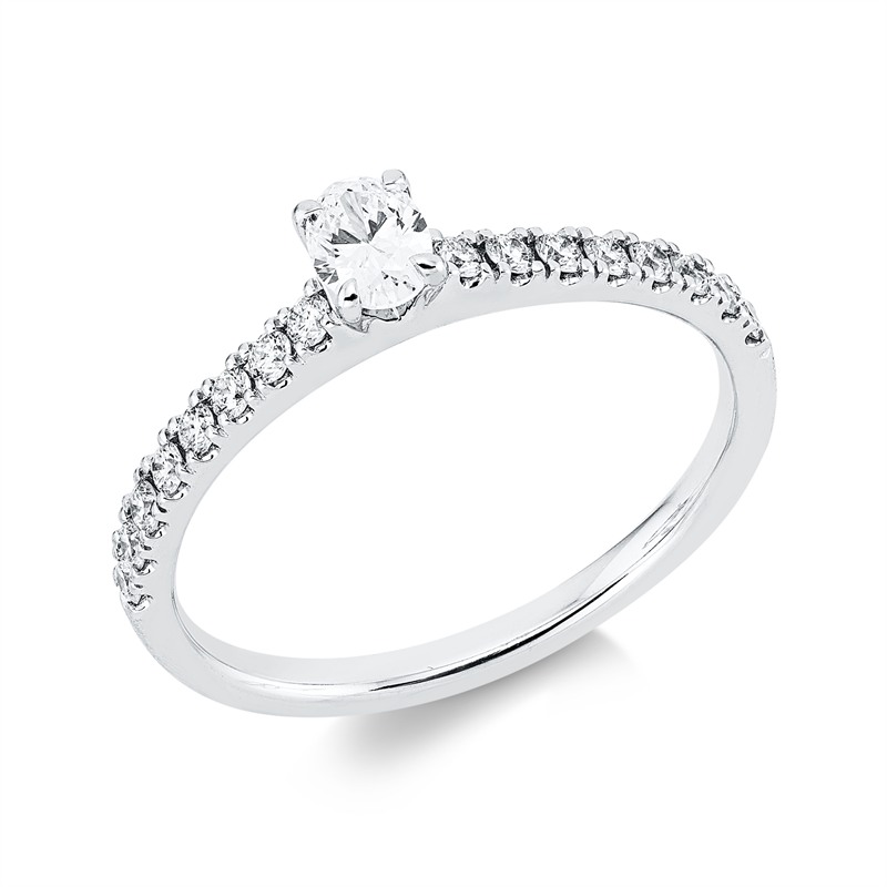 Ring 18 kt WG, 1 Oval 0,22 ct, TW-si, 16 Brill. 0,23 ct, TW-si