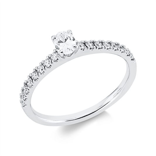 Ring 18 kt WG, 1 Oval 0,22 ct, TW-si, 16 Brill. 0,23 ct, TW-si