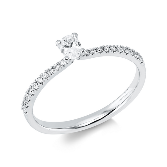 Ring 18 kt WG, 1 Oval 0,16 ct, TW-si, 20 Brill. 0,12 ct, TW-si