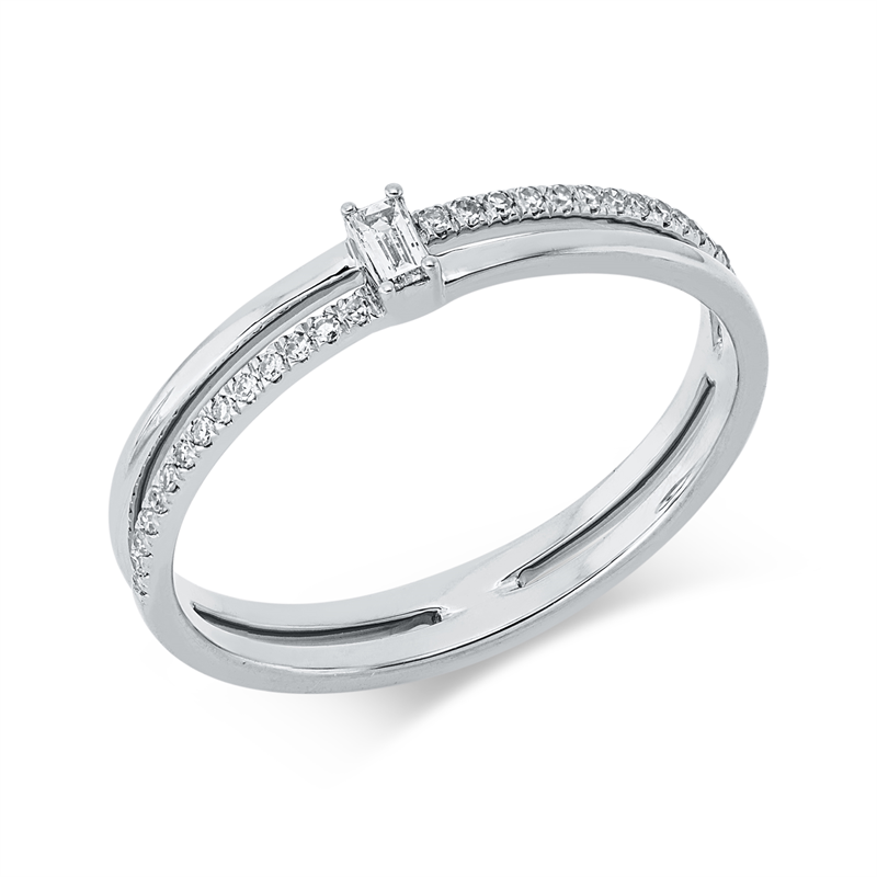 Ring 18 kt WG, 1 Bag. 0,03 ct, TW-si, 28 Dia. 0,08 ct, TW-si