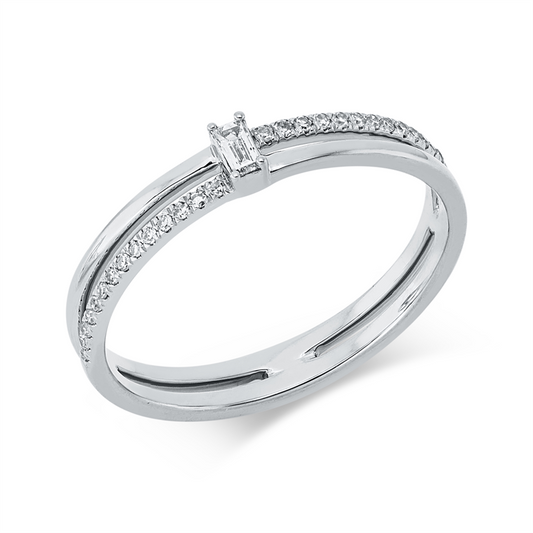 Ring 18 kt WG, 1 Bag. 0,03 ct, TW-si, 28 Dia. 0,08 ct, TW-si