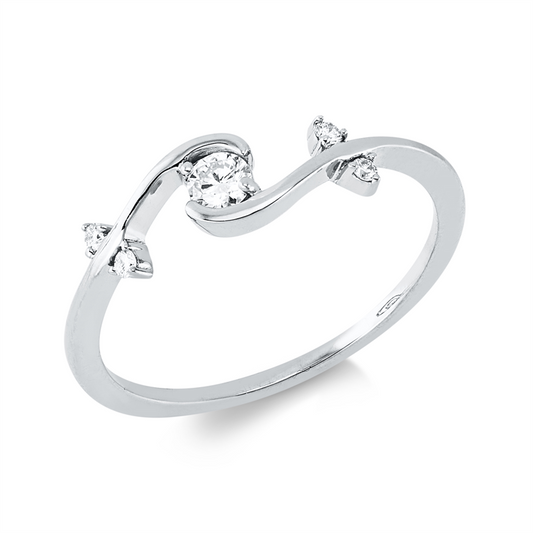 Ring 18 kt WG, 1 Brill. 0,11 ct, TW-si, 4 Brill. 0,04 ct, TW-si