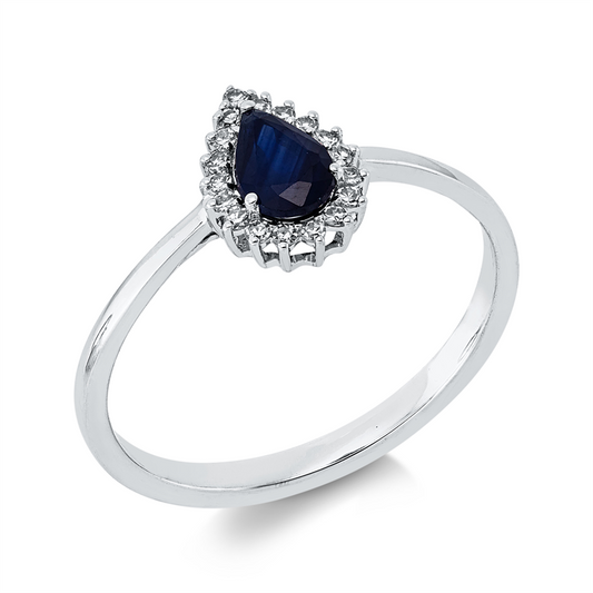 Ring 18 kt WG, 18 Dia. 0,09 ct, TW-si, 1 Saphir 0,46 ct blau