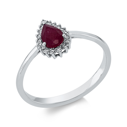 Ring 18 kt WG, 18 Dia. 0,09 ct, TW-si, 1 Rubin 0,65 ct rot